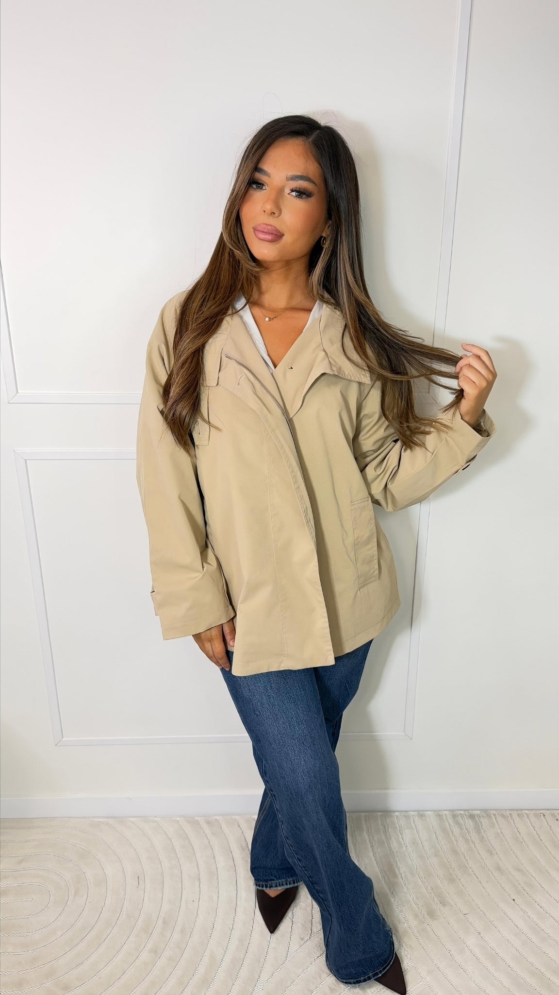 Oversized zip-up jacket with a structured collar