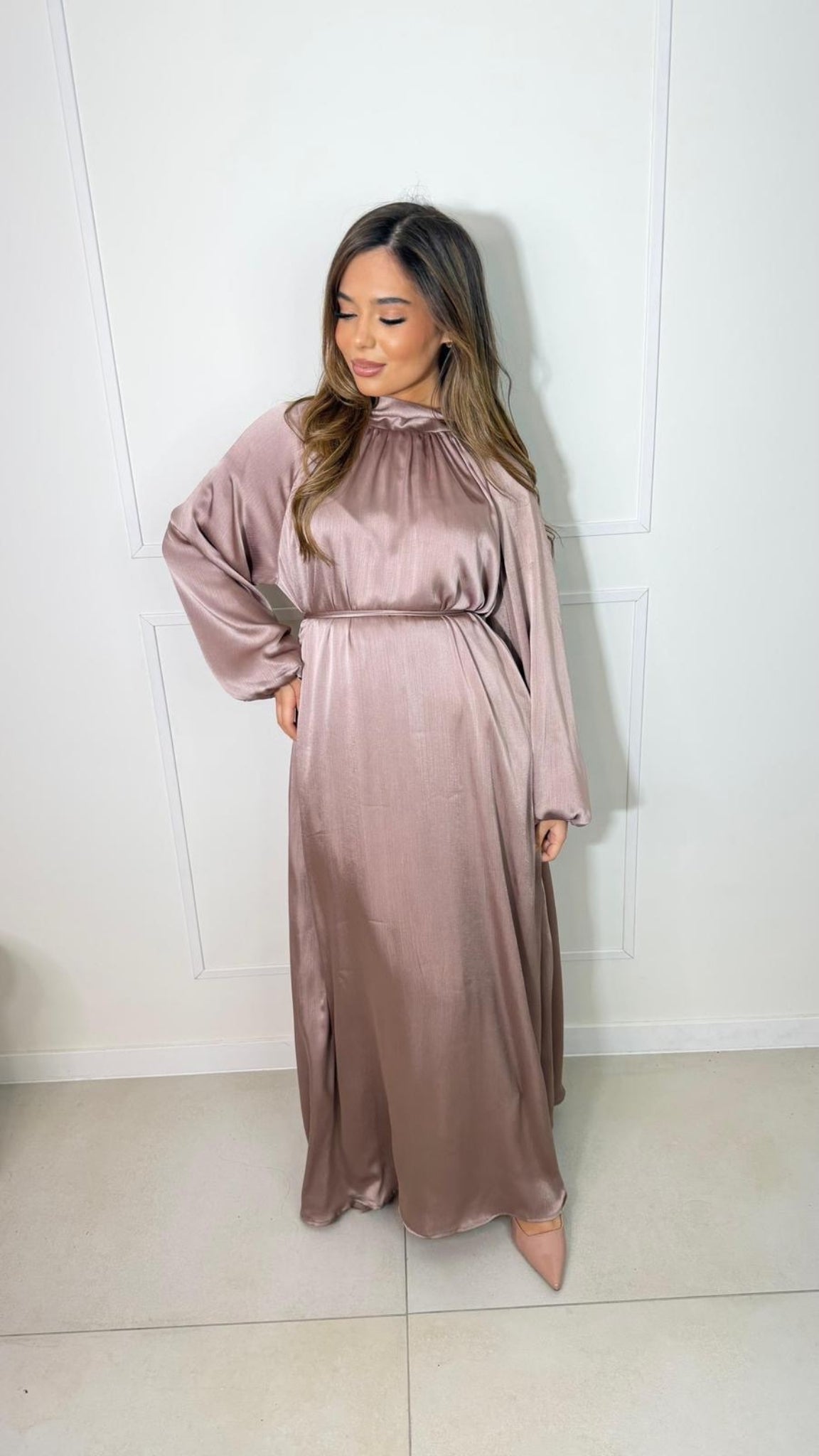 Satin Dress with High Neck