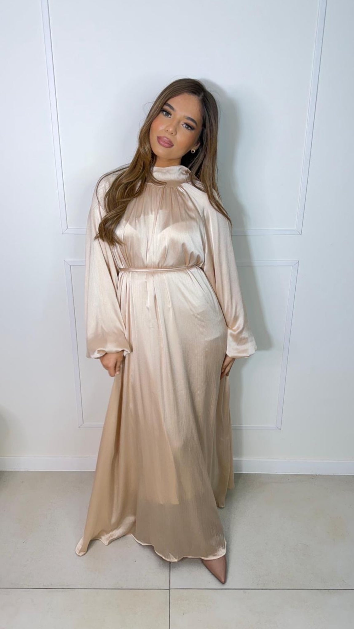 Satin Dress with High Neck