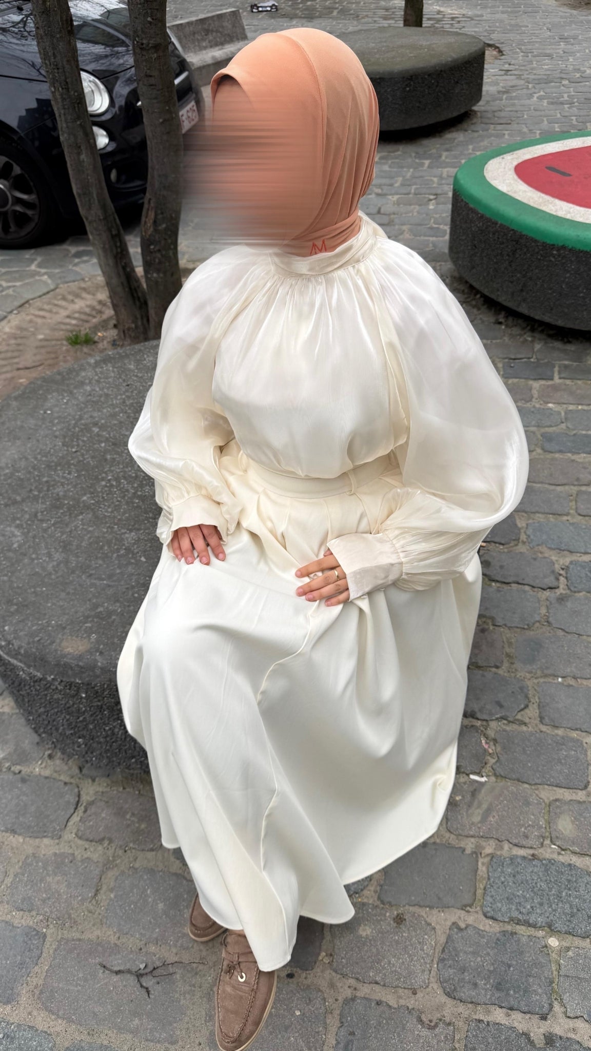 High-Neck Gathered Blouse