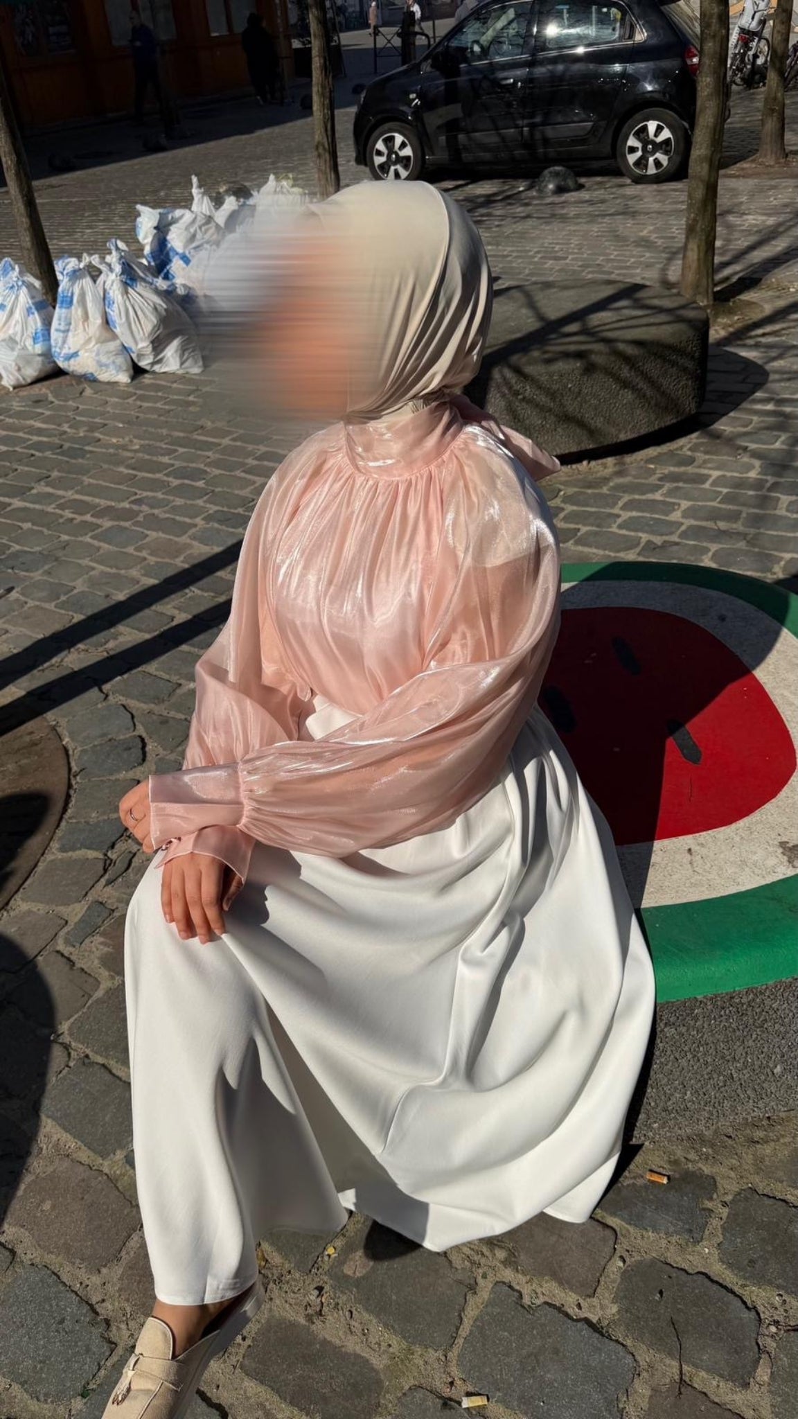 High-Neck Gathered Blouse