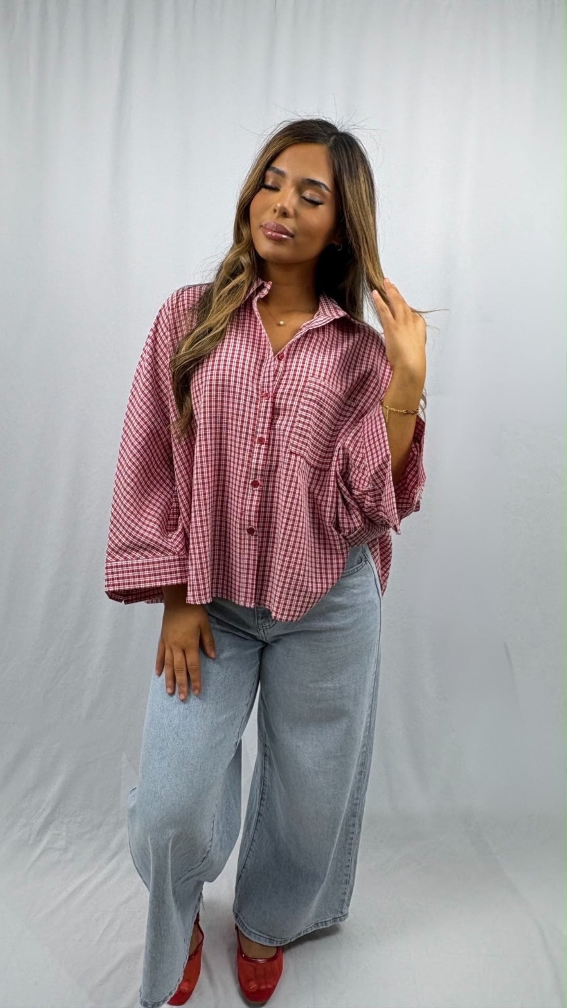 Chemise oversize à carreaux boutonnée