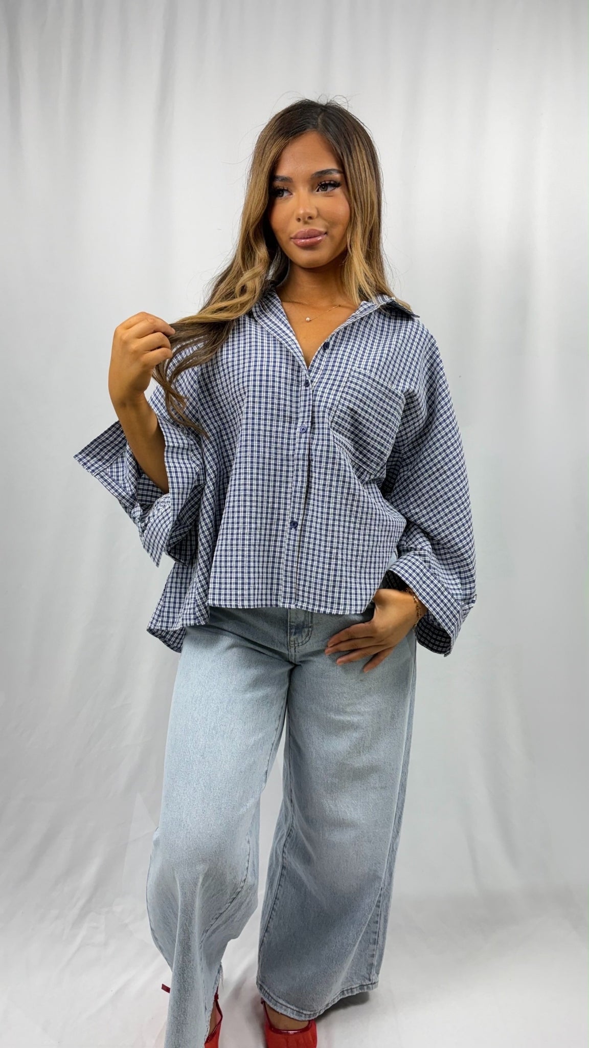 Oversized checked button-down shirt