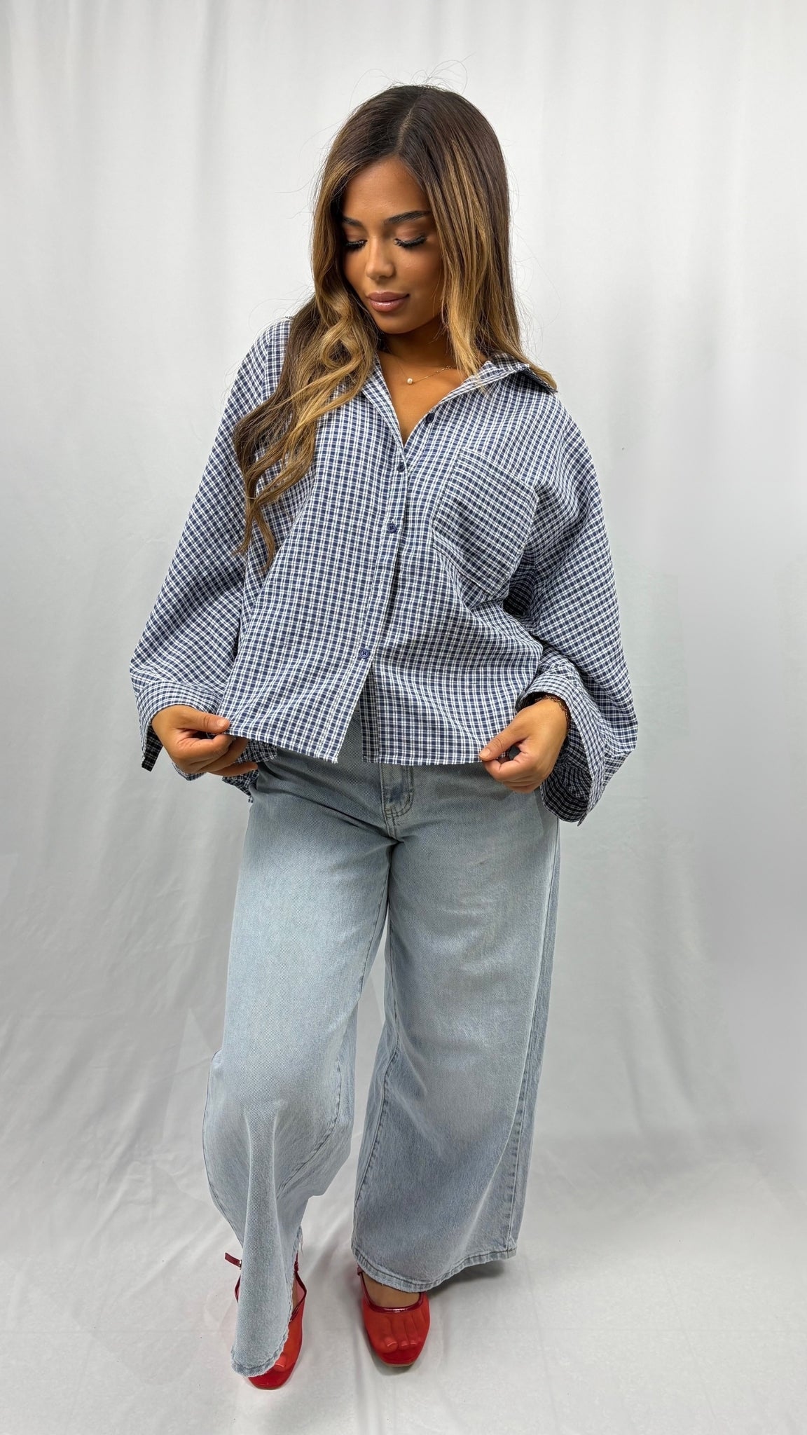 Oversized checked button-down shirt