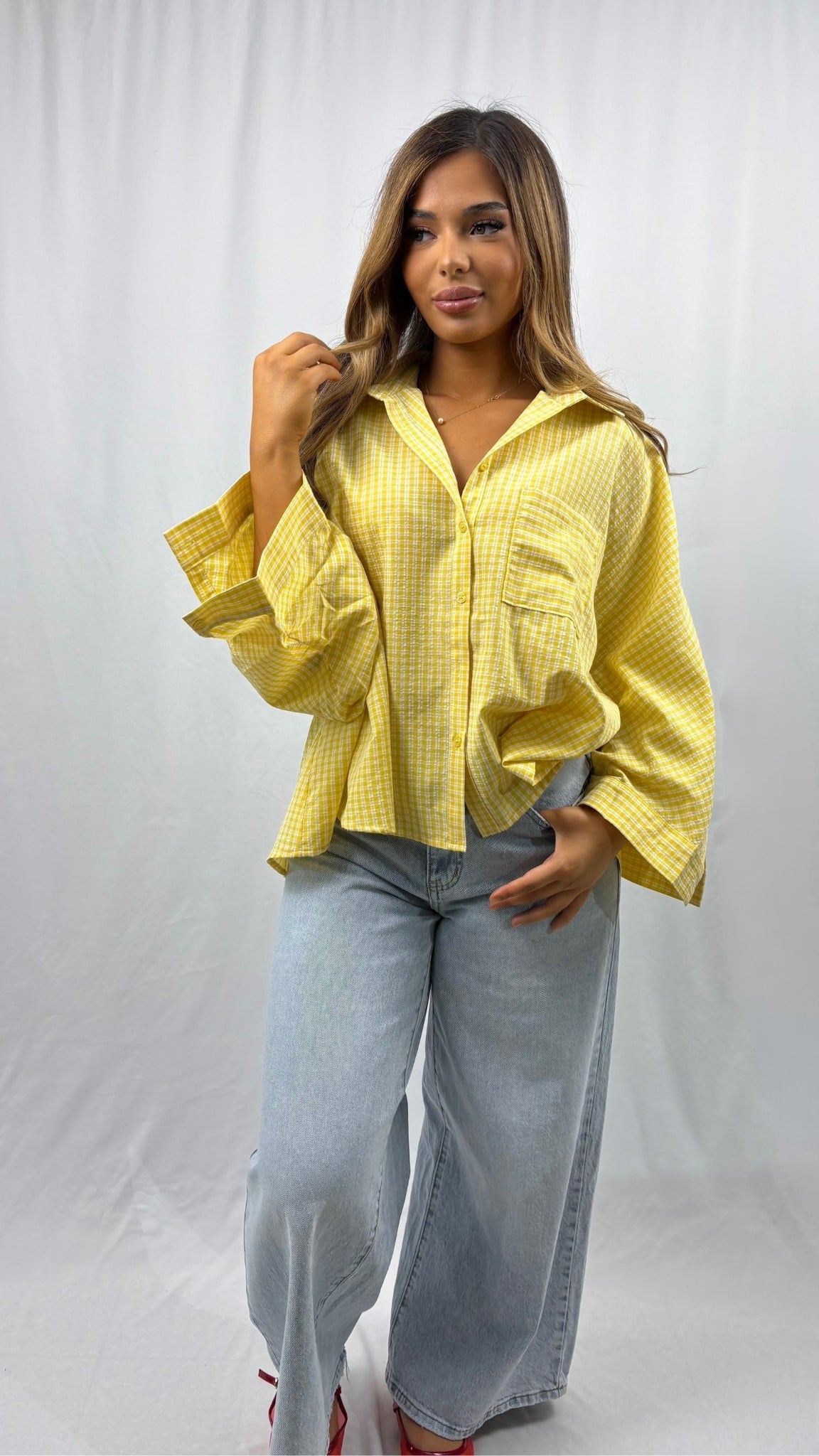 Chemise oversize à carreaux boutonnée