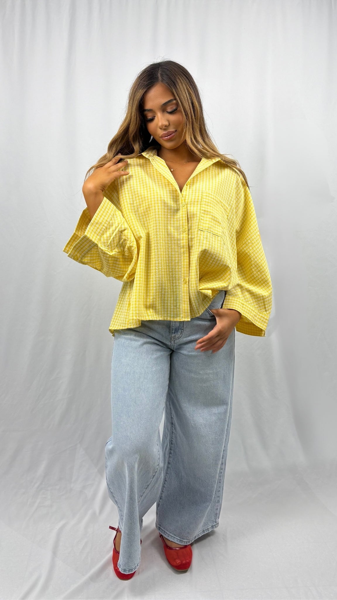 Chemise oversize à carreaux boutonnée