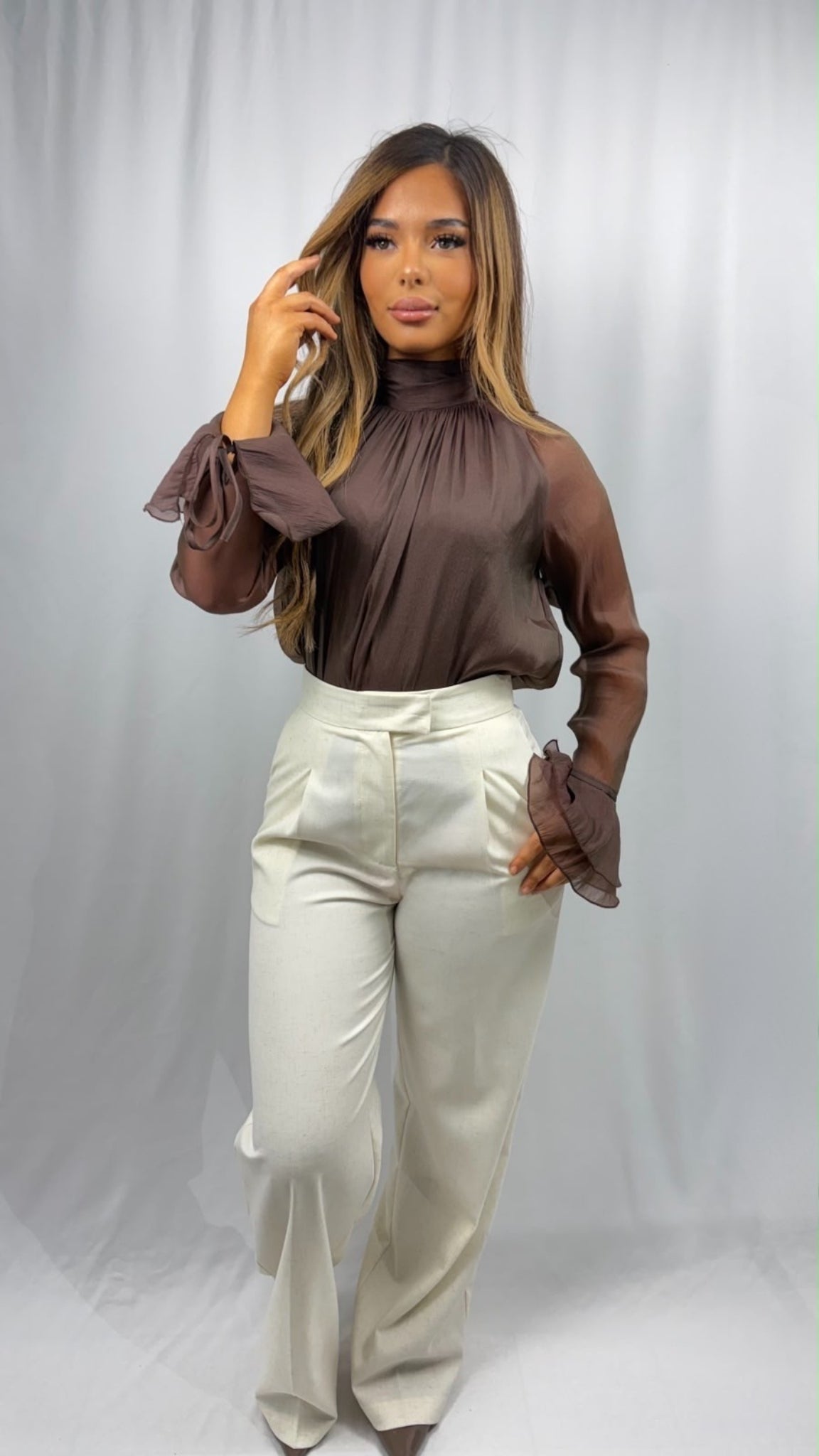 Pantalon fluide lin taille haute