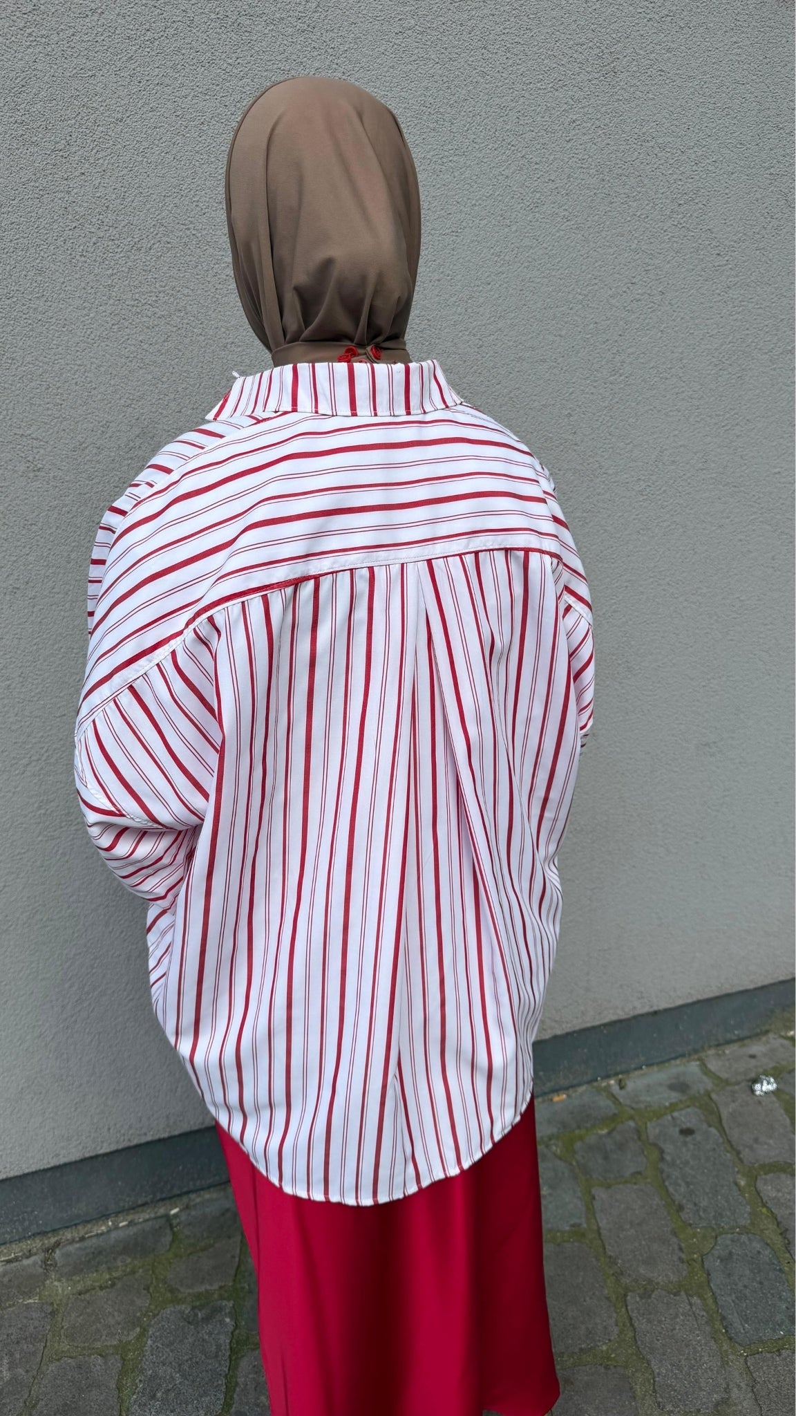 Fine-stripe oversized shirt with a shirt collar