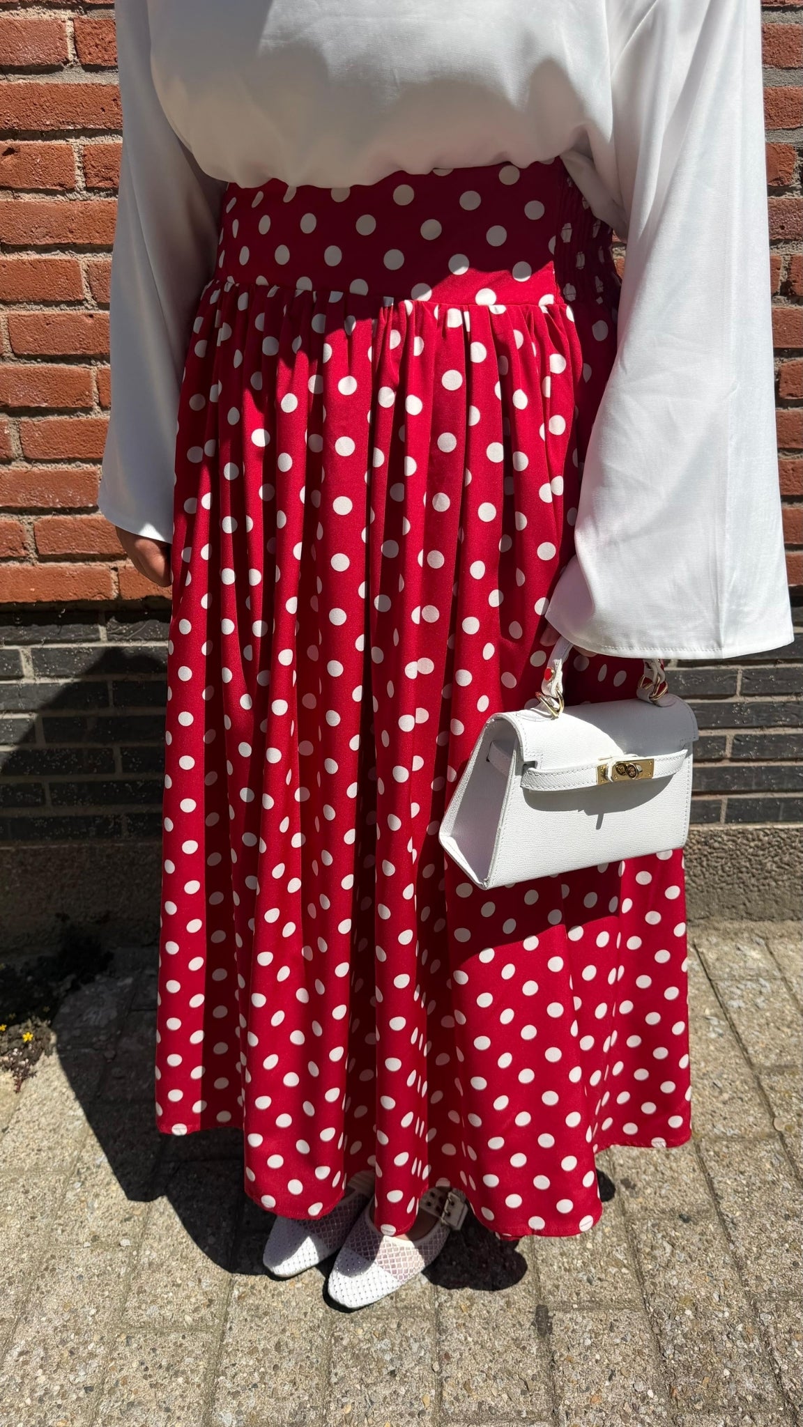 Jupe midi fluide pois taille élastiquée