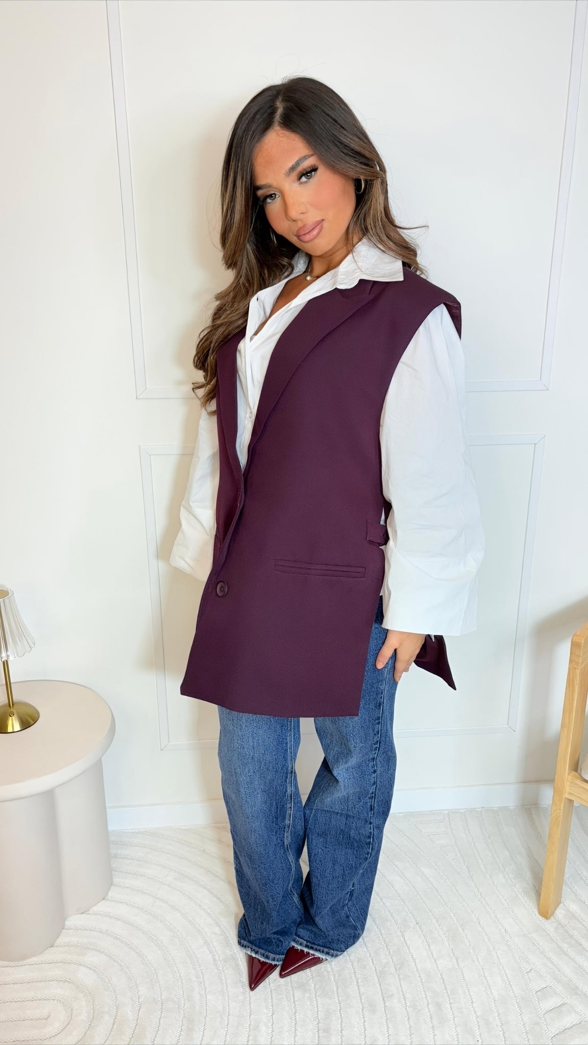 Gilet long sans manches avec poches