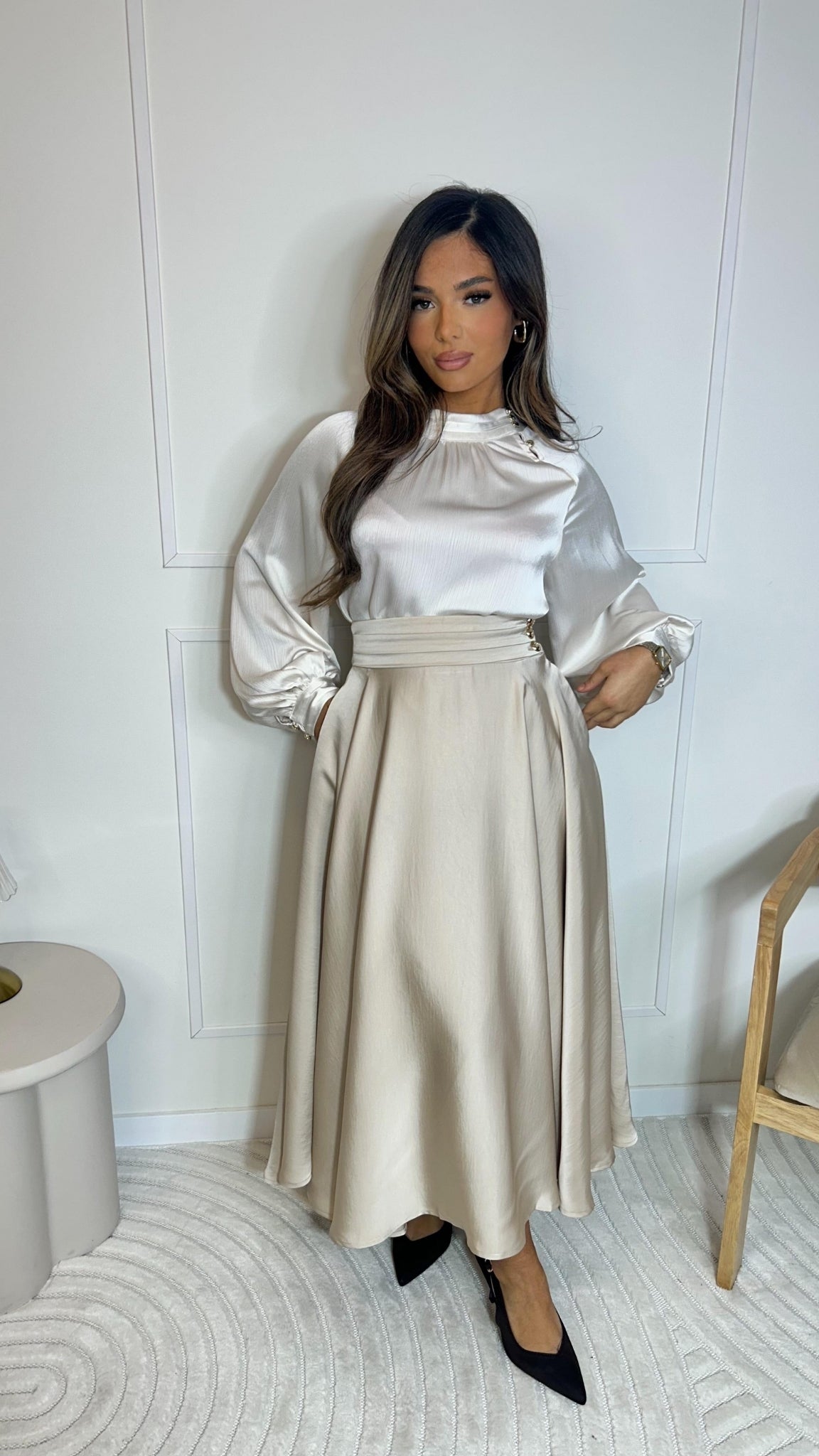 Blouse satinée à manches longues
