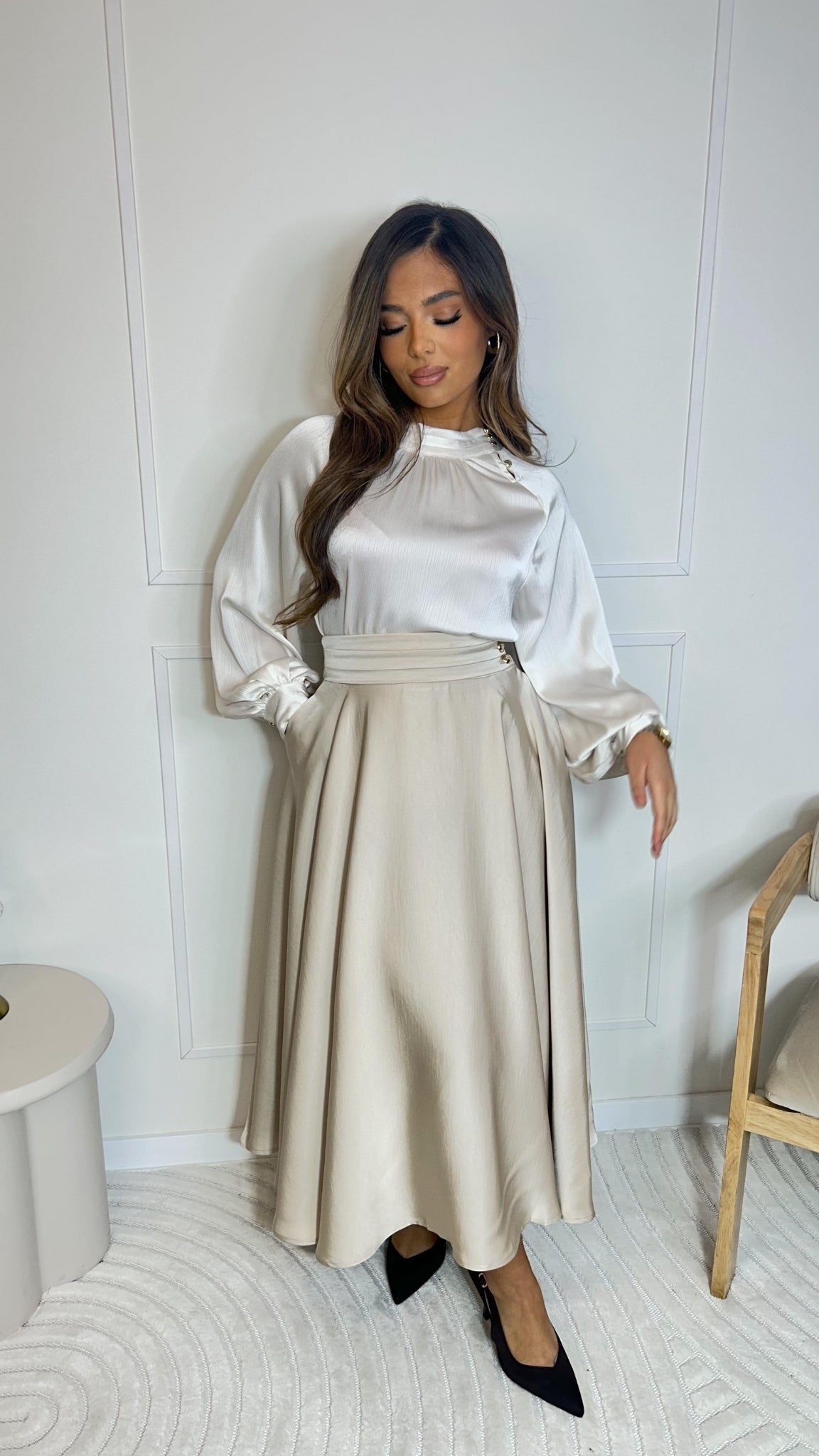 Blouse satinée à manches longues