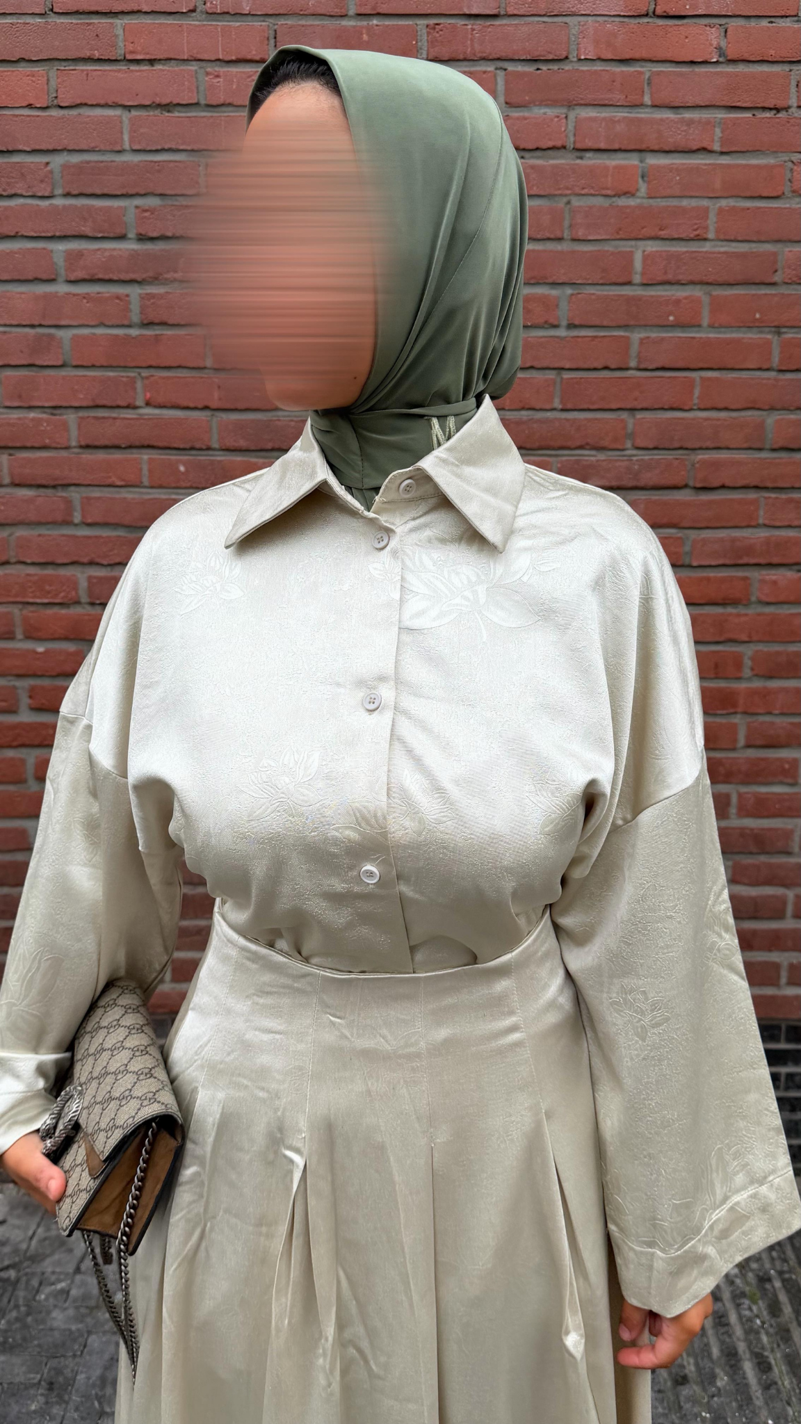 Satin blouse and pleated skirt set