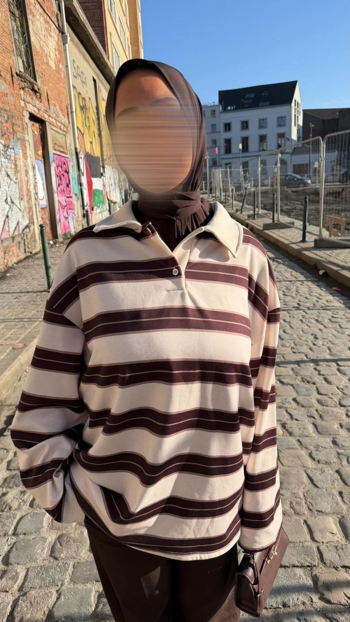 Oversized striped high-neck sweater