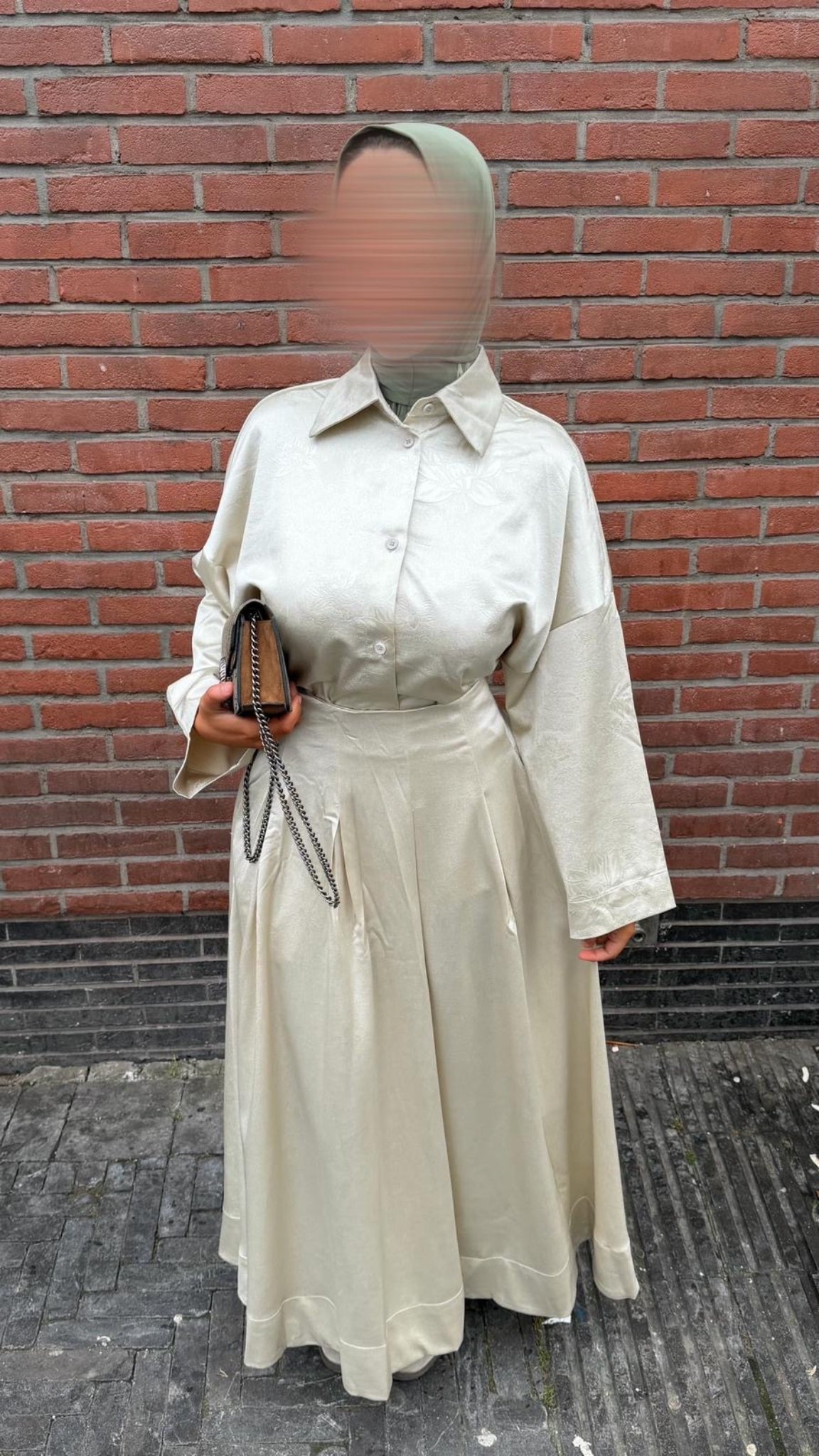 Satin blouse and pleated skirt set