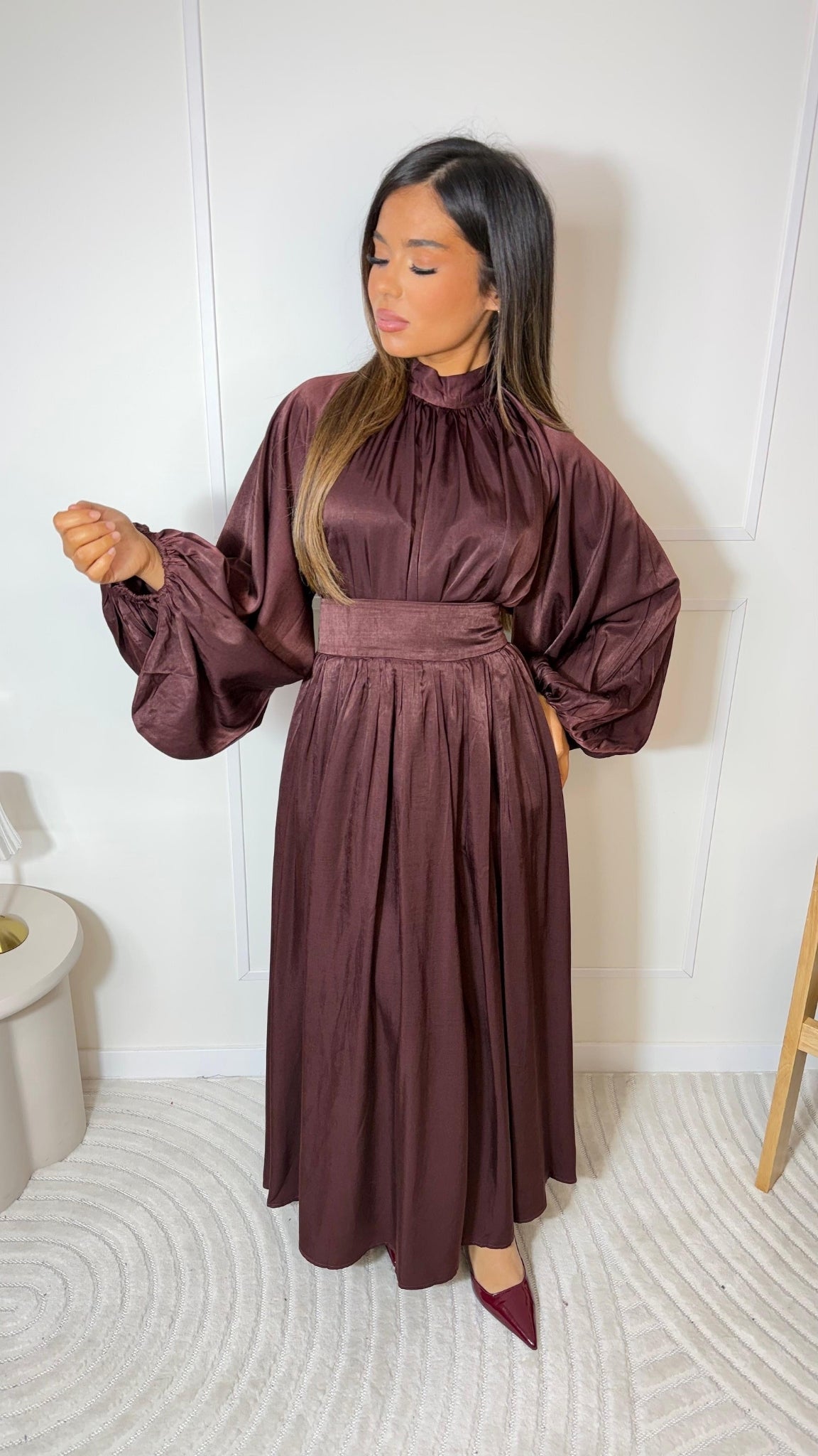 Satin Set with Ruched Collar