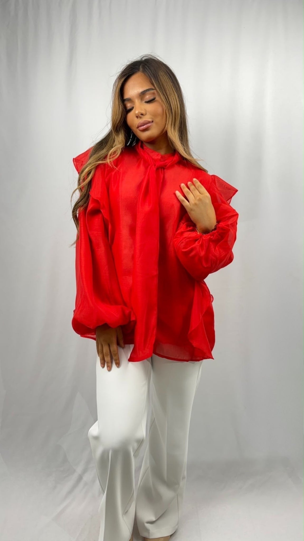 Coquette Blouse with Tie Neck