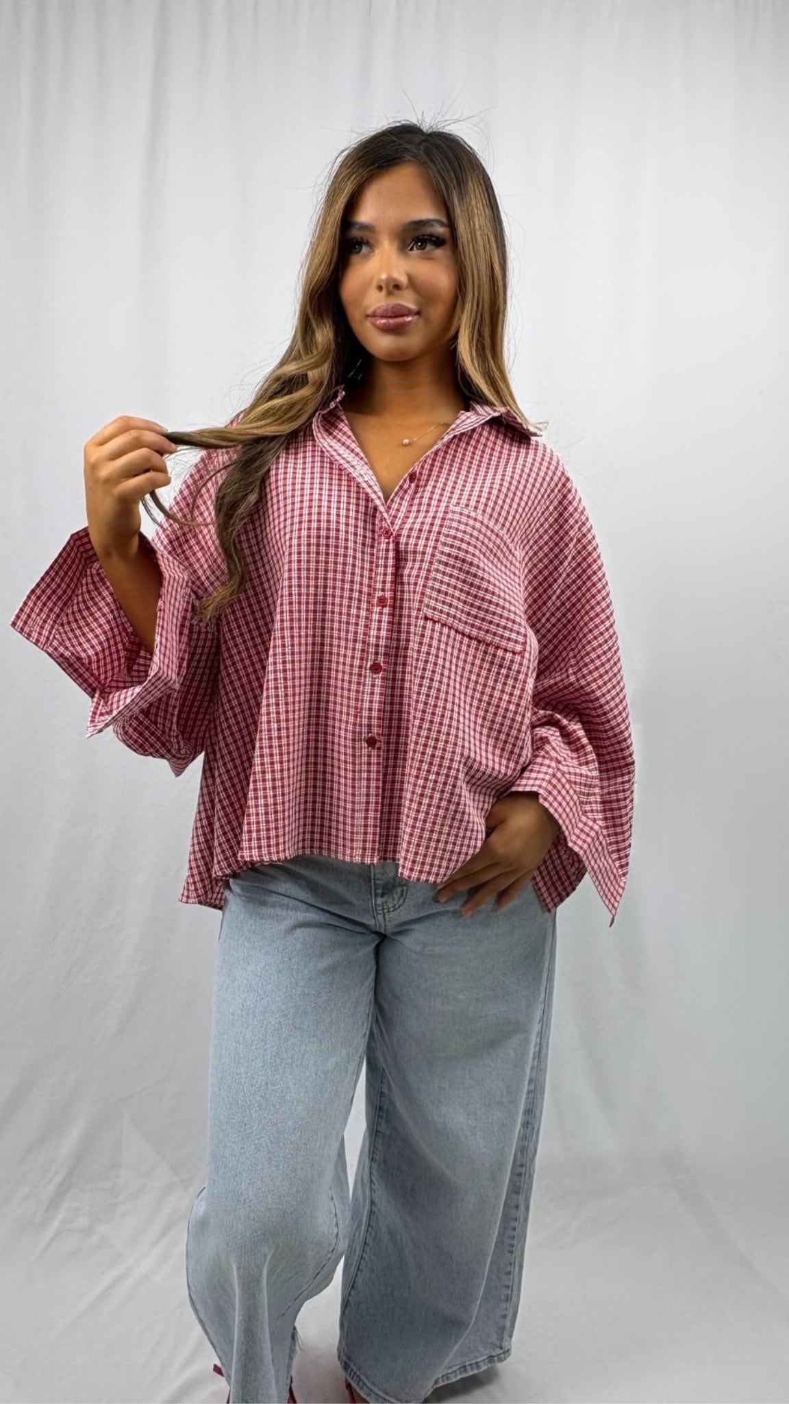 Chemise oversize à carreaux boutonnée
