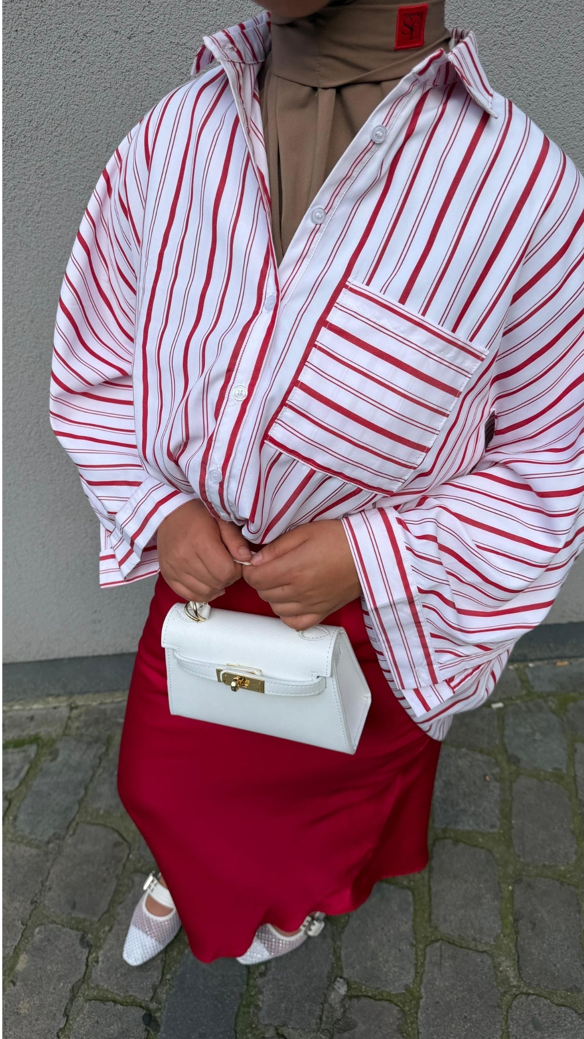 Fine-stripe oversized shirt with a shirt collar