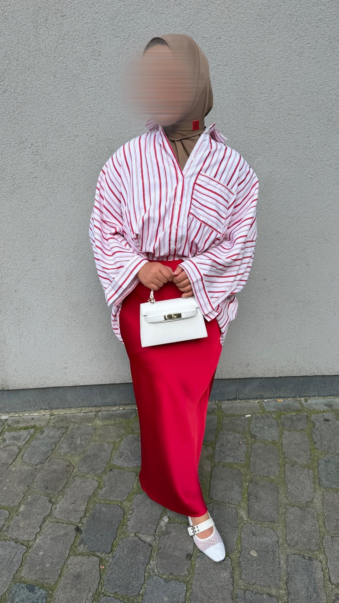 Fine-stripe oversized shirt with a shirt collar