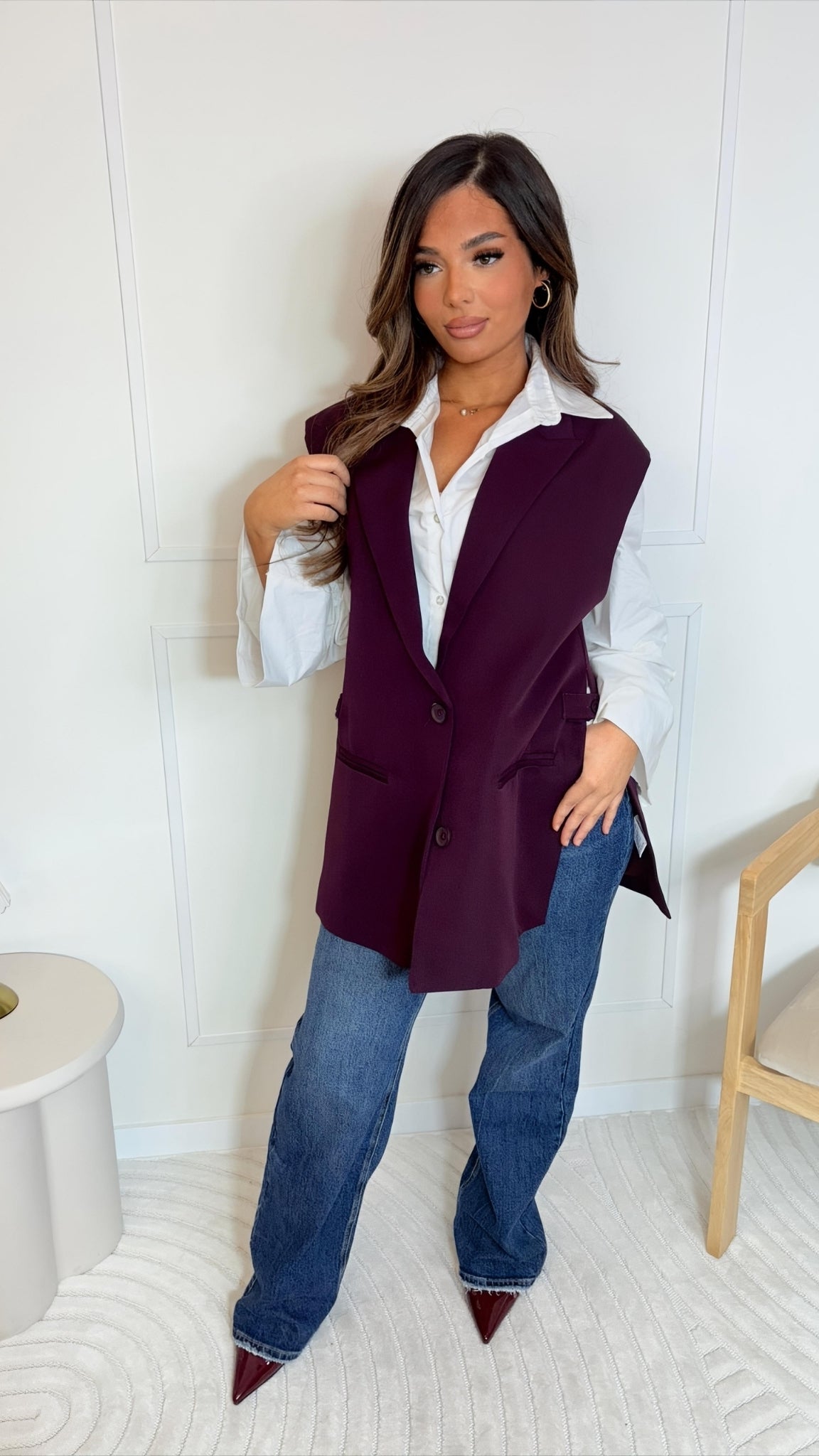 Gilet long sans manches avec poches