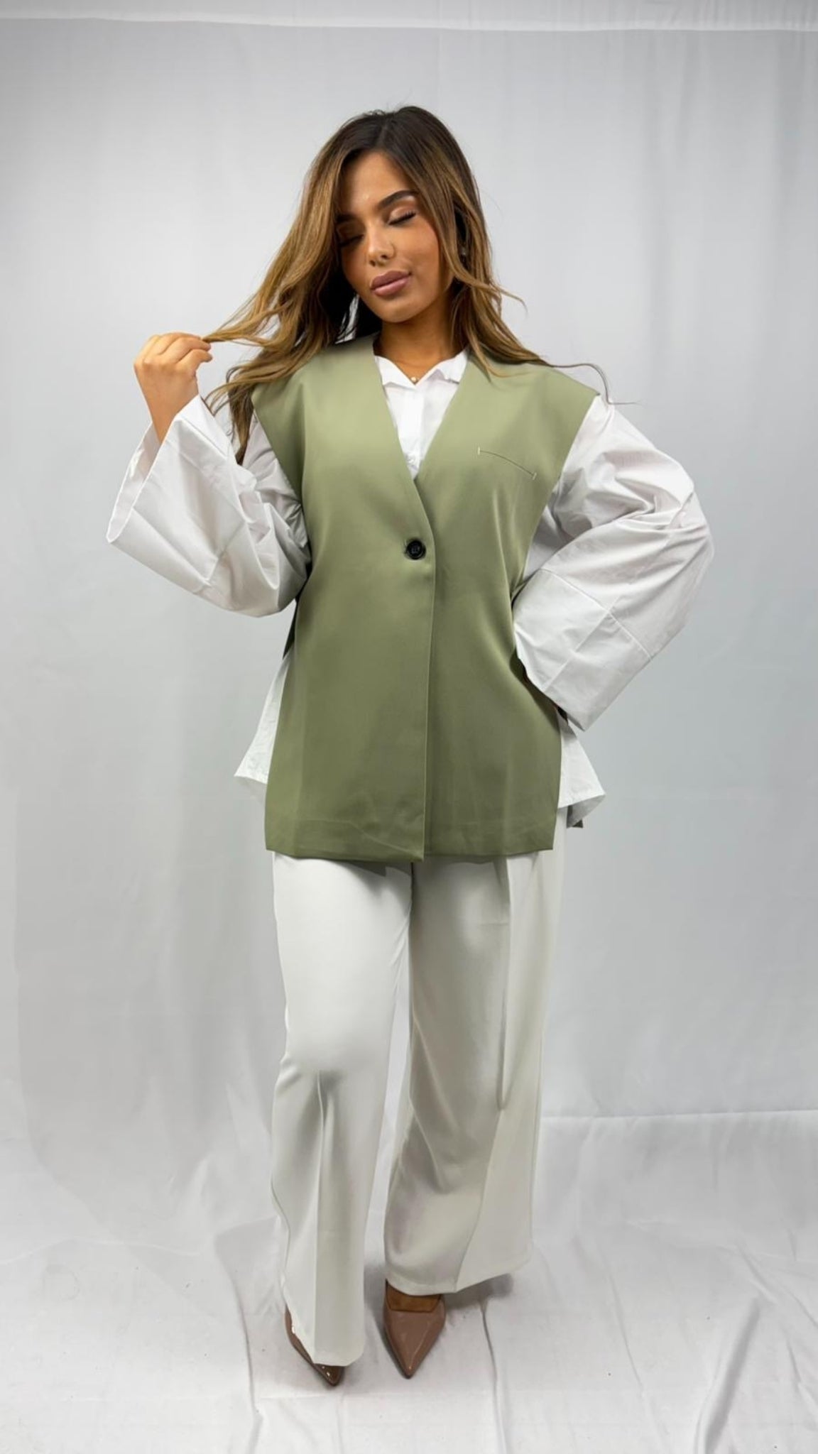 Gestructureerde mouwloze blazer met reverskraag