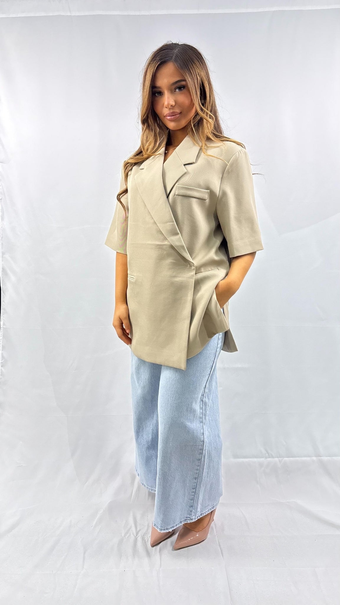 Blazer croisé manches courtes structuré